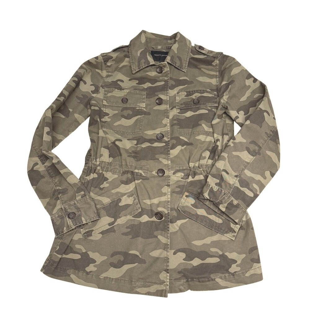 Banana Republic Utility Jacket Womensâ XS Green Camo Military Field Button Up